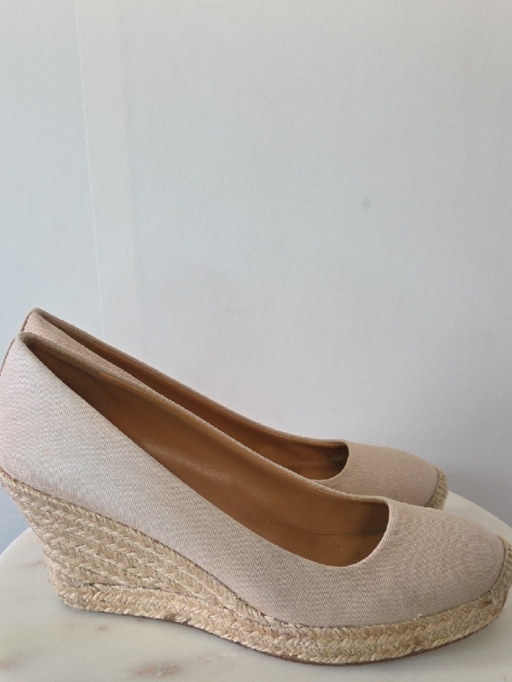 J. Crew Beige Canvas Espadrille Wedge Pumps Size 7.5 - Picture 3 of 7